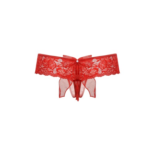 Шортики с бантиком открытые кружевные SoftLine Collection, красный, S/M