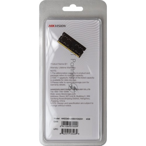 Модуль памяти HIKVision SODIMM DDR 4 DIMM 4Gb PC21300, 2666Mhz, HKED4042BBA1D0ZA1/4G