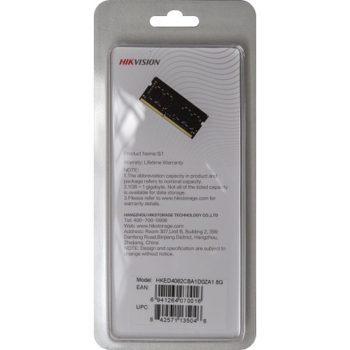 Модуль памяти HIKVision SODIMM DDR 4 DIMM 8Gb PC21300, 2666Mhz, HKED4082CBA1D0ZA1/8G