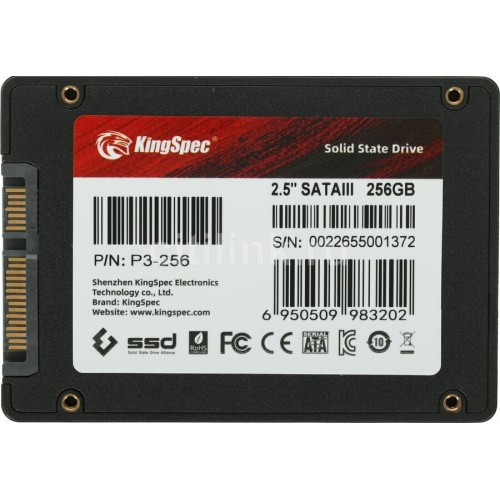 Твердотельный накопитель SSD KingSpec 256 Gb, P3-256, SATA III, 2.5-Inch SSD, bulk package. Цвет в ассортименте