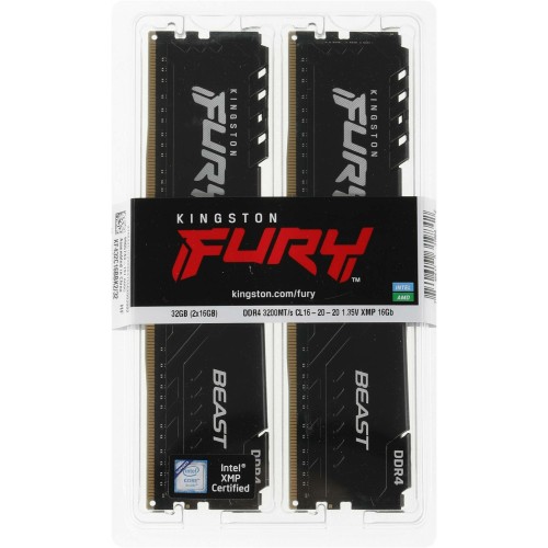 Модуль памяти Kingston DDR4 DIMM 32Gb PC25600, 3200Mhz, FURY Beast Black CL16 (Kit of 2) (KF432C16BBK2/32) (retail)