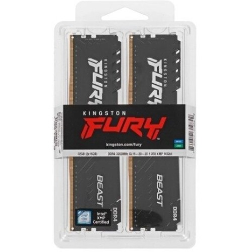 Модуль памяти Kingston DDR4 DIMM 32Gb PC25600, 3200Mhz, FURY Beast Black CL16 (Kit of 2) (KF432C16BBK2/32) (retail)