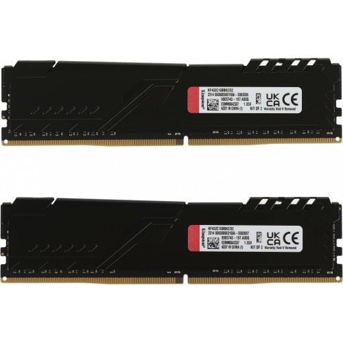 Модуль памяти Kingston DDR4 DIMM 32Gb PC25600, 3200Mhz, FURY Beast Black CL16 (Kit of 2) (KF432C16BBK2/32) (retail)