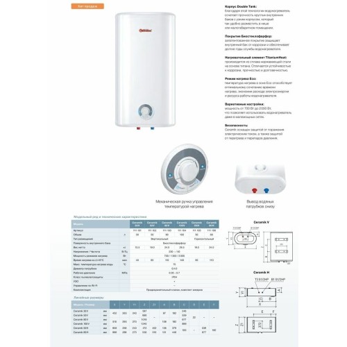 Водонагреватель THERMEX Ceramik 30 V 2кВт 30л электрический настенный/белый