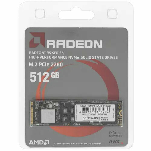 Твердотельный накопитель SSD M.2 2280 512GB AMD Radeon R5 Client SSD R5MP512G8 PCIe Gen3x4 with NVMe, 3D TLC, RTL (183474)