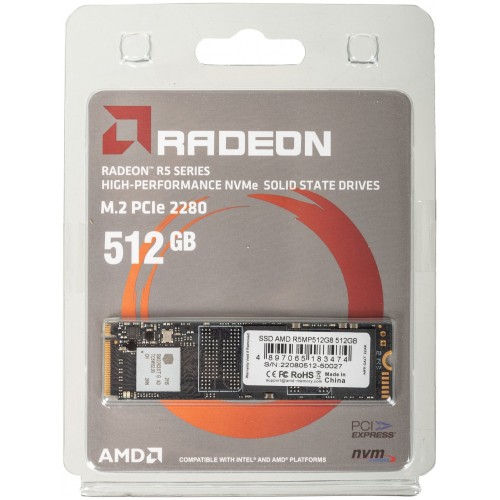 Твердотельный накопитель SSD M.2 2280 512GB AMD Radeon R5 Client SSD R5MP512G8 PCIe Gen3x4 with NVMe, 3D TLC, RTL (183474)