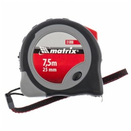 Рулетка MATRIX Continuous fixation, 7,5 м х 25 мм, обрезиненный корпус, плавная фиксация// 31090