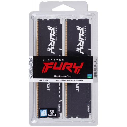Оперативная память Kingston DRAM 32GB 5200MHz DDR5 CL40 DIMM (Kit of 2) FURY Beast Black EAN: 740617324358