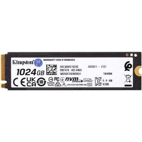 Накопитель SSD Kingston 1Tb KC3000 M.2 Series <SKC3000S/1024G> (PCI-E 4.0 x4, up to 7000/6000Mbs, 1000000 IOPS, 3D TLC, NVMe, 800TBW, Phison E18, 22х80mm, LP graphen heatsink)