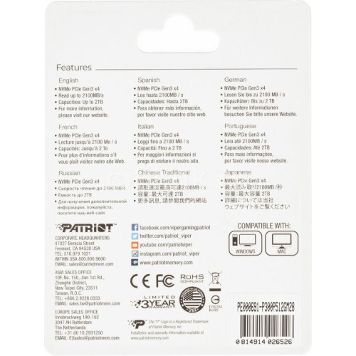 Накопитель SSD M.2 Kingston 512Gb KC3000 <SKC3000S/512G> (PCI-E 4.0 x4, up to 7000/3900Mbs, 3D TLC, NVMe, 400TBW, Phison E18, 22х80mm, LP heatsink)