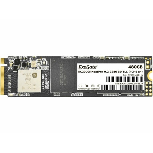 Накопитель SSD M.2 2280 480GB ExeGate EX282319RUS NextPro KC2000TP480 (PCIe Gen3x4, NVMe, 22x80mm, 3D TLC)
