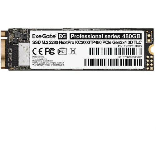 Накопитель SSD M.2 2280 480GB ExeGate EX282319RUS NextPro KC2000TP480 (PCIe Gen3x4, NVMe, 22x80mm, 3D TLC)