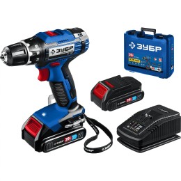 Дрель-шуруповерт ЗУБР 20В, 2 АКБ (2Ач), в кейсе, Профессионал. DL-201-22