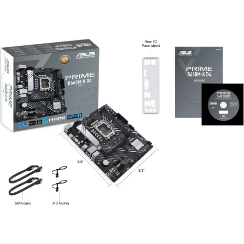 Материнская плата ASUS PRIME B660M-K D4, LGA1700, B660, 2*DDR4, D-Sub + HDMI, SATA3 + RAID, Audio, Gb LAN, USB 3.2*6, USB 2.0*6, COM*1 header (w/o cable), mATX