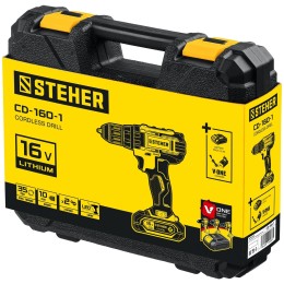 Дрель-шуруповерт STEHER 16В, 1 АКБ (2Ач), в кейсе, CD-160-1