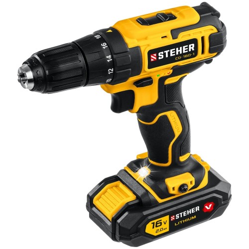 Дрель-шуруповерт STEHER 16В, 1 АКБ (2Ач), в кейсе, CD-160-1