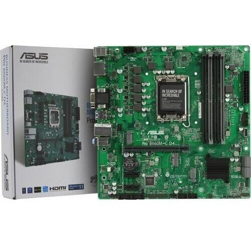 Материнская плата ASUS PRO B660M-C D4-CSM, LGA1700, B660, 4*DDR4, DPx2, HDMIx1, SATA3 + RAID, Audio, Gb LAN, USB 3.2*6, USB 2.0*6, mATX; 90MB19B0-M0EAYC