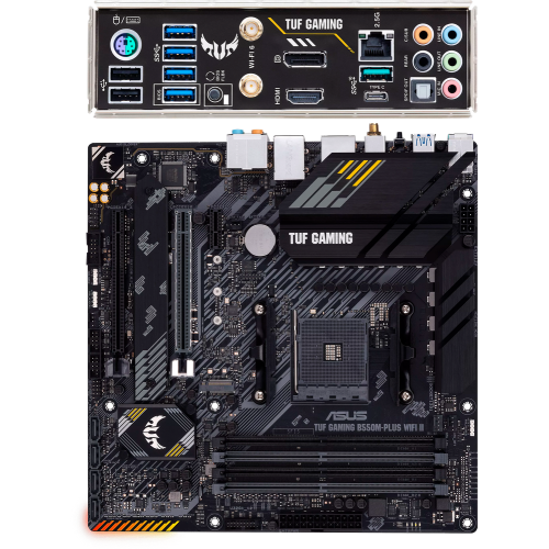 Материнская плата ASUS TUF GAMING B550M-PLUS WIFI II, Socket AM4, B550, 4*DDR4, HDMI+DP, CrossFireX, SATA3 + RAID, Audio, 2,5Gb LAN, USB 3.2*8, USB 2.0*6, COM*1 header (w/o cable) mATX ; 90MB19Y0-M0EAY0