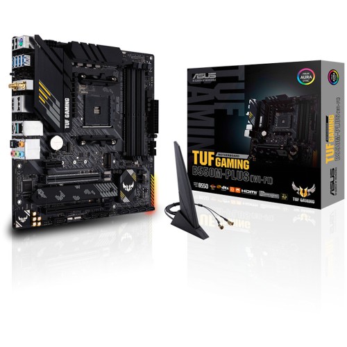 Материнская плата ASUS TUF GAMING B550M-PLUS WIFI II, Socket AM4, B550, 4*DDR4, HDMI+DP, CrossFireX, SATA3 + RAID, Audio, 2,5Gb LAN, USB 3.2*8, USB 2.0*6, COM*1 header (w/o cable) mATX ; 90MB19Y0-M0EAY0