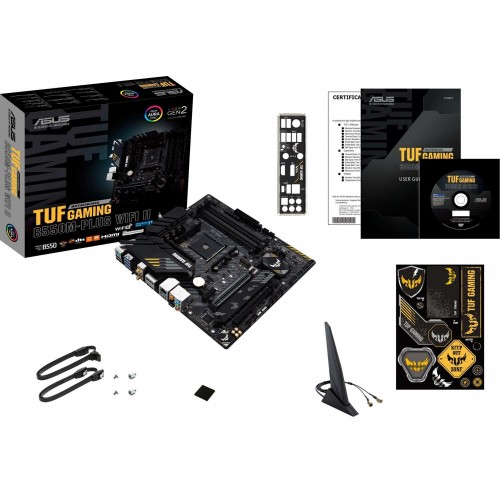 Материнская плата ASUS TUF GAMING B550M-PLUS WIFI II, Socket AM4, B550, 4*DDR4, HDMI+DP, CrossFireX, SATA3 + RAID, Audio, 2,5Gb LAN, USB 3.2*8, USB 2.0*6, COM*1 header (w/o cable) mATX ; 90MB19Y0-M0EAY0