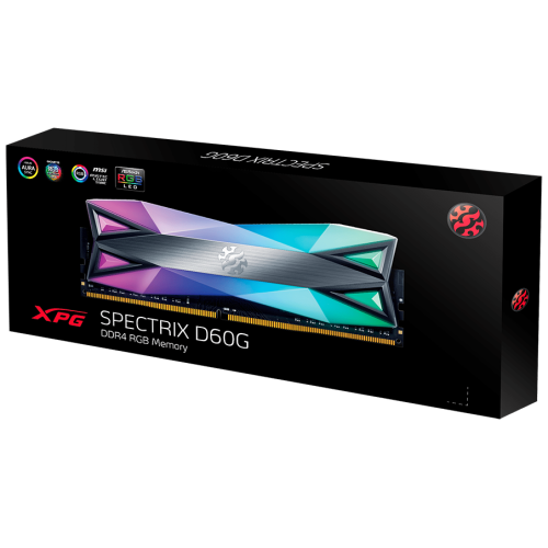 Модуль памяти 8GB ADATA DDR4 4133 DIMM XPG SPECTRIX D60G RGB Grey Gaming Memory AX4U41338G19J-ST60 Non-ECC, CL19, 1.4V, Heat Shield, XMP 2.0, RTL (933737)