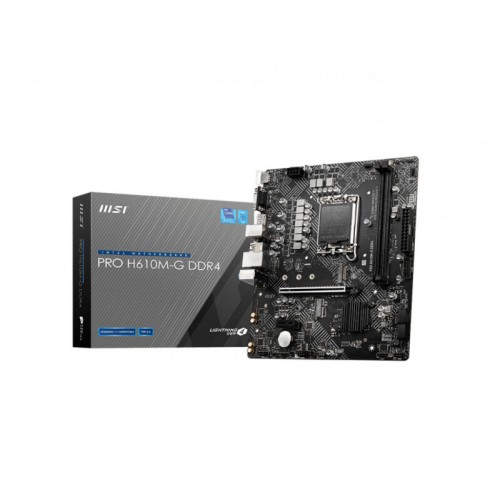Материнская плата MSI PRO H610M-G DDR4, LGA1700,2xDDR4,1xPCI-Ex16,1xPCI-Ex1, 2xM.2(KEY M+KEY E), 4xSATA3, 4xUSB 3.2, 6xUSB 2.0  mATX
