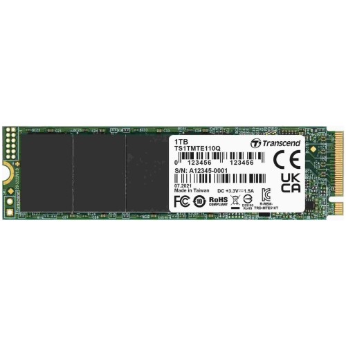 Накопитель Transcend SSD SSD110Q, 1000GB, M.2(22x80mm), NVMe, PCIe 3.0 x4, QLC, R/W 2000/1500MB/s, IOPs 170 000/250 000, TBW 300, DWPD 0.27 (3 года)