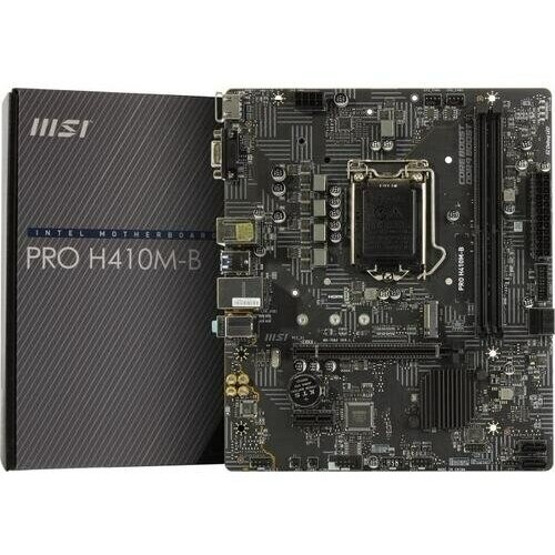 Материнская плата MSI PRO H410M-B mATX, H510, LGA1200,2xDDR4,1xPCI-Ex16,1xPCI-Ex1,1xM.2,4xSATA3,4xUSB3.2 Gen1,6xUSB2.0,HD Audio