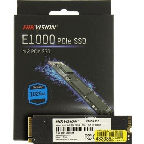 Накопитель SSD M.2 HIKVision 1.0TB E3000 Series <HS-SSD-E3000/1024G> (PCI-E 3.0 x4, up to 3520/2900MBs, 3D NAND, 448TBW, NVMe, 22x80mm)