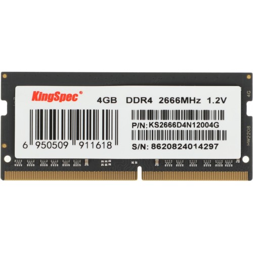 Память Kingspec 4Gb DDR4 2666MHz KS2666D4N12004G RTL PC3-12800 SO-DIMM 204-pin 1.35В