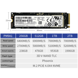 Накопитель SSD M.2 Samsung 1.0Tb PM9A1 <MZVL21T0HCLR-00B00> OEM (PCI-E 4.0 x4, up to 7000/5100MBs, 800000 IOPs, 3D NAND, 22х80mm)