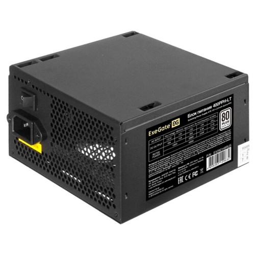 Блок питания 400W ExeGate 80 PLUS® 400PPH-LT-OEM (ATX, APFC, КПД 82% (80 PLUS), 12cm fan, 24pin, (4+4)pin, PCIe, 5xSATA, 3xIDE, black, RTL)