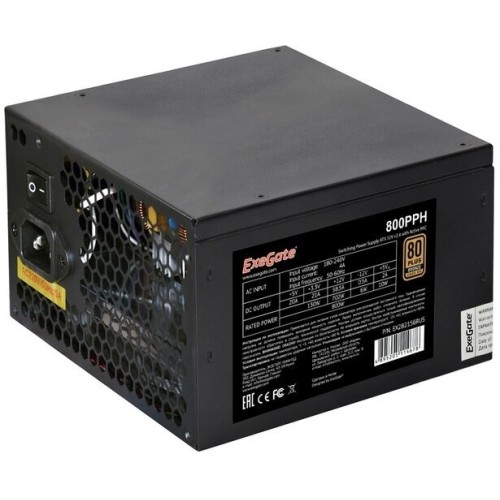 Блок питания 800W ExeGate EX282156RUS 80 PLUS® Bronze 800PPH (ATX, APFC, КПД 89% (80 PLUS Bronze), 12cm fan, 20+4pin, 2x2x(4+4)pin, 4xPCI-E, 8xSATA, 4xIDE, black, Color Box)
