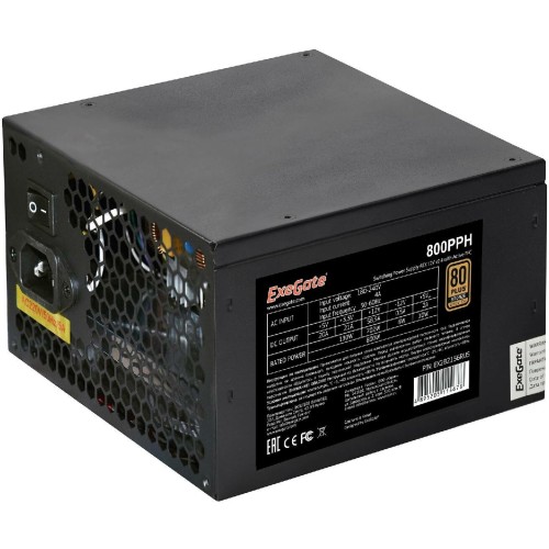 Блок питания 800W ExeGate EX282156RUS-OEM 80 PLUS® Bronze 800PPH-OEM (ATX, APFC, КПД 89% (80 PLUS Bronze), 12cm fan, 20+4pin, 2x2x(4+4)pin, 4xPCI-E, 8xSATA, 4xIDE, black, RTL)
