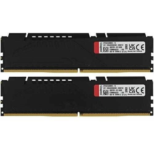Модуль памяти DDR 5 DIMM 16Gb PC41600, 5200Mhz, Kingston FURY Beast Black CL40 (Kit of 2) (KF552C40BBK2-16) (retail)