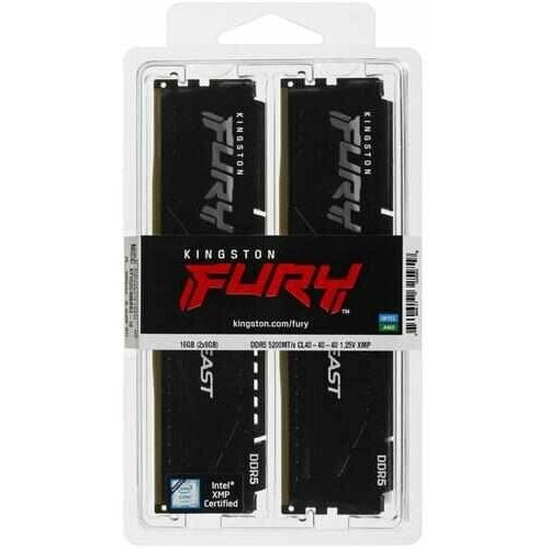 Модуль памяти DDR 5 DIMM 16Gb PC41600, 5200Mhz, Kingston FURY Beast Black CL40 (Kit of 2) (KF552C40BBK2-16) (retail)