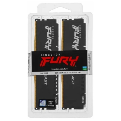 Модуль памяти DDR 5 DIMM 16Gb PC41600, 5200Mhz, Kingston FURY Beast Black CL40 (Kit of 2) (KF552C40BBK2-16) (retail)