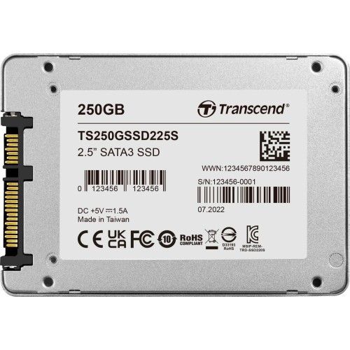 Накопитель SSD 2.5" Transcend 500Gb SSD225S <TS500GSSD225S> (SATA3, up to 530/480Mbs, 3D NAND, 180TBW, 7mm)
