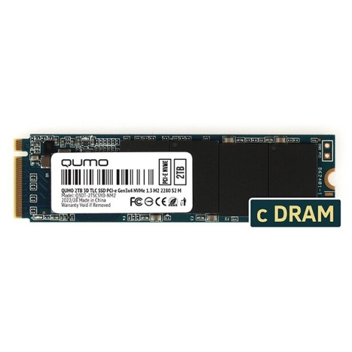 Накопитель SSD 2TB PCIe Gen3x4 NVMe 1.3 M2 2280 QUMO Novation TLC 3D (SM2262 AB) CDM r/w 3333/2743 MB/s, 4K-64 303K/265K IOPS, TBW 700, 2GB DRAM (Q3DT-2TSCSYD-NM2) with DRAM