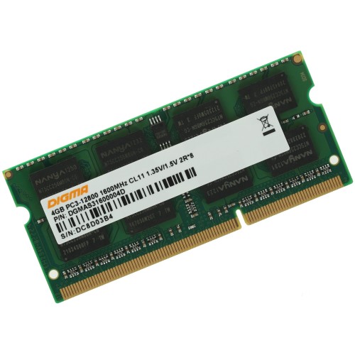 Память Digma 4Gb DDR3 1600MHz DGMAS31600004D RTL PC3-12800 CL11 SO-DIMM 204-pin 1.5В dual rank