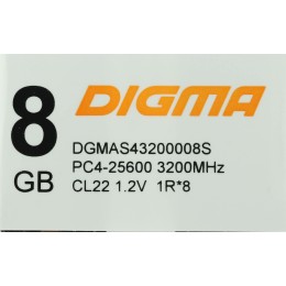 Память DDR4 8Gb 3200MHz Digma DGMAS43200008S RTL PC4-25600 CL22 SO-DIMM 260-pin 1.2В single rank