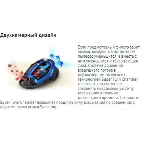 Пылесос SAMSUNG VCC8835V37 с контейнером 