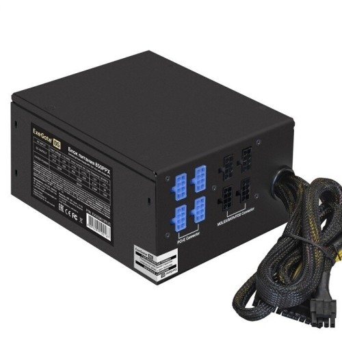 Блок питания 750W ExeGate 750PPX (ATX, APFC, SC, КПД 80% (80 PLUS), 14cm fan, 24pin, 2x(4+4)pin, 6xPCI-E, 8xSATA, 4xIDE, Cable Management, RTL, black, кабель 220V с защитой от выдергивания)