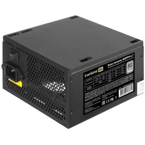 Блок питания 800W ExeGate 80 PLUS® 800PPH-LT-OEM (ATX, APFC, SC, КПД 82% (80 PLUS), 12cm fan, 24pin, (4+4)pin, PCIe, 5xSATA, 3xIDE, кабель 220V с защитой от выдергивания, black, RTL)