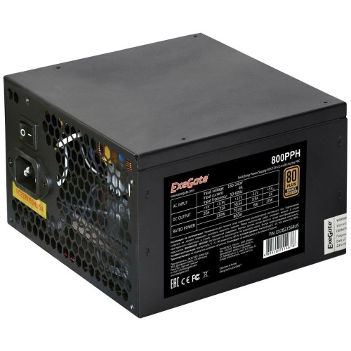 Блок питания 800W ExeGate 80 PLUS® Bronze 800PPH-OEM (ATX, APFC, SC, КПД 89% (80 PLUS Bronze), 12cm fan, 24pin, 2x(4+4)pin, 4xPCI-E, 8xSATA, 4xIDE, black, кабель 220V с защитой от выдергивания, RTL)