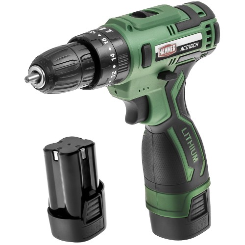 Аккумуляторная дрель ударная Hammer ACD16CH 16В 2x 2Ач LiION 10мм 0-350/0-1350об/мин, 30 Нм, кейс [824160]