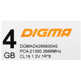 Память DDR4 4Gb 2666MHz Digma DGMAD42666004S RTL PC4-21300 CL19 DIMM 288-pin 1.2В single rank
