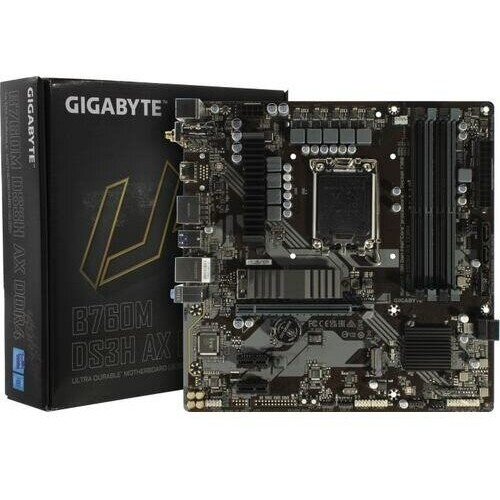 Материнская плата Gigabyte B760M DS3H AX DDR4 Soc-1700 Intel B760 4xDDR4 mATX AC`97 8ch(7.1) 2.5Gg RAID+HDMI+DP