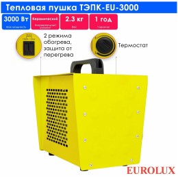 Тепловая электрическая пушка ТЭПК-EU-3000 (керам.нагревательный элемент