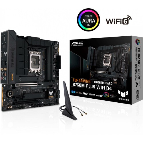 Материнская плата Asus TUF GAMING B760M-PLUS WIFI D4 Soc-1700 Intel B760 4xDDR4 mATX AC`97 8ch(7.1) 2.5Gg RAID+HDMI+DP